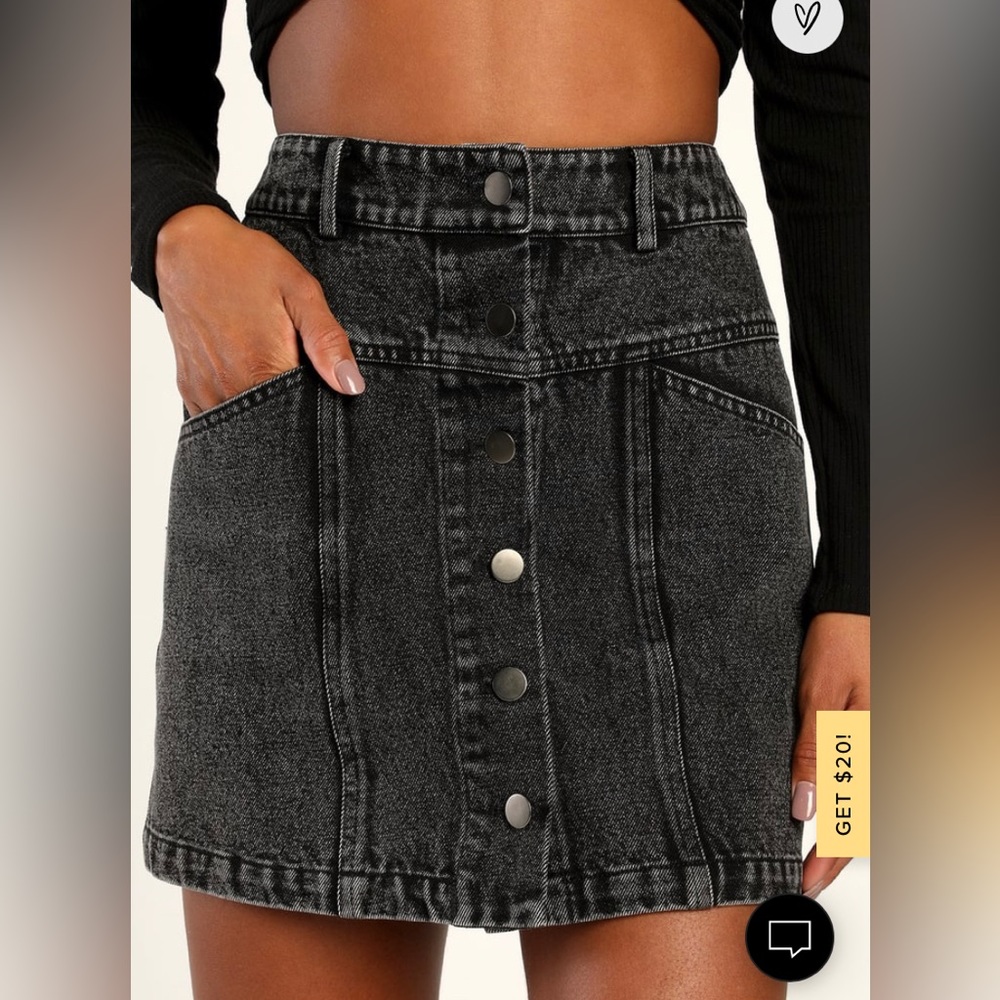 Lulu’s Real Babe Black High Waisted Button-Up Denim Mini Skirt